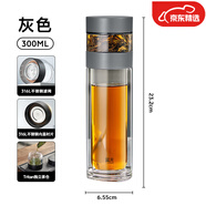 富光2025新款玻璃杯tritan獨立茶倉母嬰級茶水分離茶杯高硼硅水杯防燙 灰色300ml[獨立茶倉+金屬鋼蓋+耐 300ml