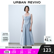 UR2025夏季新款女裝簡(jiǎn)約休閑棉質(zhì)收腰無(wú)袖連衣裙UIY750016 淺藍 M