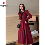 皮爾卡丹小香風(fēng)V領(lǐng)收腰黑色針織連衣裙女秋冬配大衣長(cháng)款過(guò)膝打底a字毛衣裙 紅色【法式/配大衣/彈力/顯瘦/絕美/冷淡風(fēng)/時(shí)尚 XL