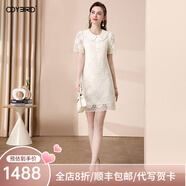 歐迪鳥(niǎo)娃娃領(lǐng)蕾絲連衣裙女2025夏季新款小個(gè)子鏤空繡花遮肉顯瘦裙子 白色 M