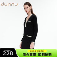 敦奴（DUNNU）dunnu敦奴冬季羊毛混紡珠片蕾絲織帶修身針織連衣裙 正黑 S