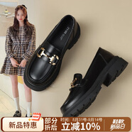 ZHR樂福鞋女軟底百搭圓頭小皮鞋子女英倫風(fēng)粗跟女鞋 FTEP06 黑色 38