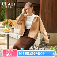 Olrain歐芮兒麂皮絨連帽短外套女秋季新款休閑百搭寬松上衣防風(fēng) 棕色 M