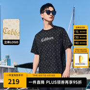 卡賓（CABBEEN）【純棉】新疆長絨棉短袖T恤男2024夏季新款老花滿印潮牌上衣 漆黑色11 M /170/48