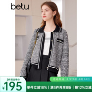 百圖betu女裝春季新款小香風(fēng)撞色短款翻領(lǐng)長袖毛衣外套女2401T75 黑色 L