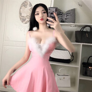 魅語詩2023新款甜美名媛性感夜店修身顯瘦毛毛公主裙吊帶連衣裙女粉紅色L