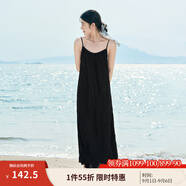 茵曼（INMAN）波西米亞吊帶油畫連衣裙女2025夏季新款度假裙子 黑色 M
