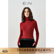 EIN【無(wú)縫針織】EIN言綿羊毛堆堆領(lǐng)修身針織衫打底衫上衣女裝秋款 紅色 M