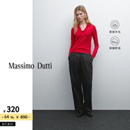 Massimo Dutti折扣升級2025女裝通勤風學院風系扣純羊毛Polo衫領針織衫05698640 紅色 S
