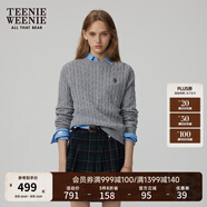 Teenie Weenie小熊毛衣女春季簡約運(yùn)動(dòng)綿羊毛圓領(lǐng)絞花針織毛衣女 灰色 M