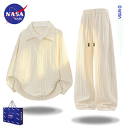 NASA BASE官方潮牌衛(wèi)衣套裝男秋冬季休閑運(yùn)動寬松假兩件上衣褲子情侶兩件套 2232杏色+1901杏色（春秋款） XL （推薦體重130-145斤）