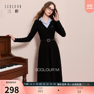 三彩2025冬季新款假兩件連衣裙刺繡收腰A字裙長裙M 經(jīng)典黑預售[付款25天內(nèi)]發(fā) S 155/80A