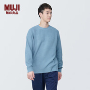 無印良品（MUJI）男式 可水洗棱紋編織圓領毛衣 針織衫 AA0QEA4S 煙熏藍色 L (175/100A)