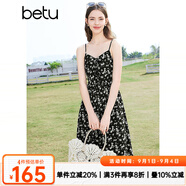 百圖betu女裝春夏新款印花連衣裙顯瘦可調(diào)節(jié)吊帶連衣裙女2403T99 黑色 M
