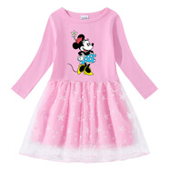 迪士尼（Disney）米奇米妮童裝女童連衣裙春秋款女孩秋季薄款網(wǎng)紗長(cháng)袖裙子兒童秋裝 粉色 90 cm 按照身高拍大一碼
