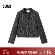 森馬外套女短款墊肩流蘇優(yōu)雅春秋小香風(fēng)修身粗花呢109524108010