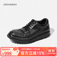 dreambox鈞博老爹鞋vibram防滑耐磨厚底增高男士高檔馬皮休閑皮鞋 黑色 39