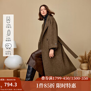 茵曼2025秋冬女裝新款羊駝毛桑蠶絲西裝領(lǐng)雙面呢大衣長(cháng)款毛呢外套 暗咖啡 L