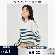 佐丹奴T恤女純棉條紋海軍風(fēng)?；晟篱_(kāi)叉下擺圓領(lǐng)長(zhǎng)袖t恤女13322802