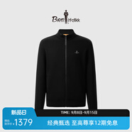 比音勒芬（Biemlfdlkk）【16針羊毛】春秋款男士休閑外套親膚凈色商務(wù)經(jīng)典立領(lǐng)毛織夾克 07黑色 L