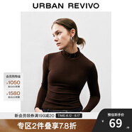 UR秋季新款女裝簡(jiǎn)約百搭休閑立領(lǐng)修身長(zhǎng)袖T恤UWB440047 深紅棕 M
