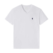 POLO SPORT美國保羅短袖t恤男純棉夏季新款V領(lǐng)T恤男休閑百搭馬標刺繡體恤男 白色 M 125-145體重