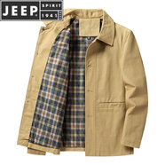 JEEP SPIRIT秋冬季夾克男士外套休閑寬松翻領(lǐng)純棉中老年商務(wù)爸爸上衣服 卡其色 XL
