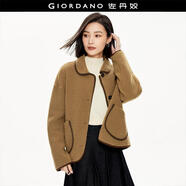 佐丹奴設計師款女裝羊羔絨撞色寬松短款翻領(lǐng)皮毛一體外套18373210 99駝色 L