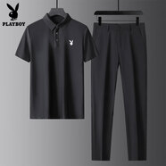 花花公子商務(wù)休閑兩件套polo衫男士爸爸西褲父夏裝中老年黑色+黑色M 30褲建議100斤以?xún)?
                                         title=