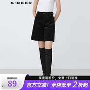 S.DEER圣迪奧女裝時尚插袋寬松闊腿燈芯絨短褲S21480902 黑色/91 M 165