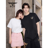 BOY LONDON【小logo】BOYLONDON春夏情侶款簡(jiǎn)約休閑雙色針織短袖T恤N01916 黑色 S