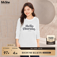 MsShe【針織棉】大碼女裝2025秋季胖mm刺繡字母顯瘦正肩長(zhǎng)袖T恤 【B款】白底（黑字）現(xiàn)貨 3XL