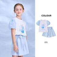 迪士尼寶寶（Disney Baby）迪士尼童裝女童短袖短褲套裝洋氣夏季2025新款T恤純棉兒童兩件套 藍色 110 cm