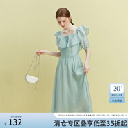 范思藍恩23FS12493 法式一字肩兩穿連衣裙女夏季新款海邊度假長(cháng)裙 湖水綠 M