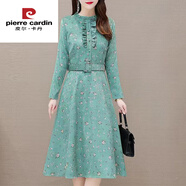 皮爾卡丹（pierre cardin）長(cháng)袖連衣裙女士2025新款春秋冬季品牌中老年媽媽端莊大氣裙子 綠色 今年流行的輕奢品牌 M (104斤以下)