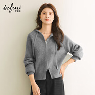 伊芙麗（eifini）蔣欣代言連帽休閑寬松系帶軟糯厚實(shí)毛針織衫外套冬季新款毛衣女 灰色 S 80-100斤