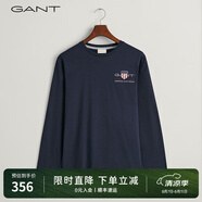GANT【100%棉】甘特春季休閑刺繡柔軟內搭經(jīng)典純色圓領(lǐng)長(cháng)袖男T恤 433夜藍色 XL
