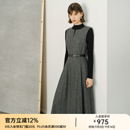 顏域綿羊毛格子連衣裙女款2025新款秋冬季復古中長(cháng)款無(wú)袖圓領(lǐng)裙子 灰格 S