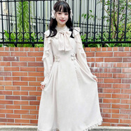 ROJITA蝴蝶結喇叭袖口露肩長(cháng)款連衣裙(1333705) 象牙白