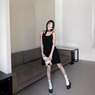 FMYVFY法式氣質(zhì)針織吊帶裙連衣裙百褶裙女早春灰色收腰A字裙短裙子 黑色 均碼