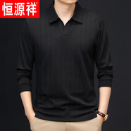 恒源祥（HYX）長袖T恤男春秋季新款剪刀領Polo衫男士高彈力休閑打底衫透氣上衣 黑色 M 105【建議體重95-115斤】