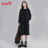 班尼路衛(wèi)衣女長(zhǎng)款連衣裙女裝秋冬新款黑色時(shí)尚高級(jí)感上衣百搭休閑風(fēng)裙子 黑-純色 M