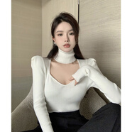 恩若凡女士毛衣小眾打底針織衫上衣黑色高領(lǐng)吊領(lǐng)底襯衫搭配秋冬針織衫 白色 S 均碼