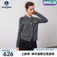 Navigare意大利小帆船女士毛衣秋冬季新款純綿羊毛長(cháng)袖開(kāi)衫通勤保暖外套男 暗巖灰 L