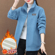 AEMAPE安可拉紅羊羔絨外套女2025新款加絨加厚衛衣秋冬保暖開(kāi)衫長(cháng)袖衛衣 牛仔藍 M 【建議85-105斤】
