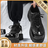 361°度男鞋夏季英倫商務(wù)感厚底休閑皮鞋運動(dòng)百搭春秋大頭黑色德比鞋 黑色_升級款 43