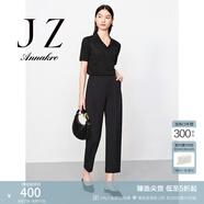 玖姿·安娜蔻簡(jiǎn)約休閑風(fēng)松緊腰輕薄垂順哈倫褲休閑褲女夏款 素黑-第二批KWFX11111 2XL