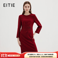 愛(ài)特愛(ài)（EITIE）高級感圓領(lǐng)釘珠刺繡魚(yú)尾羊毛呢禮服連衣裙冬季新款7277902 酒莊紅60 S 155