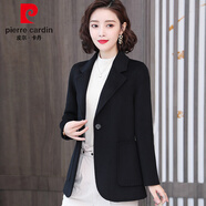 皮爾卡丹雙面羊絨大衣女2025年新款高端短款修身小個子100羊毛呢子小外套 黑色 L