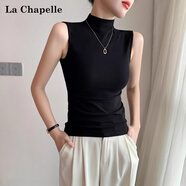 拉夏貝爾半高領(lǐng)吊帶背心女春夏新款西裝內搭純色打底衫無(wú)袖上衣 黑色 M